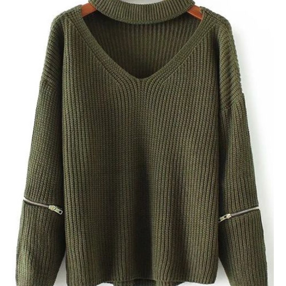 Olive Zip Knit Sweater